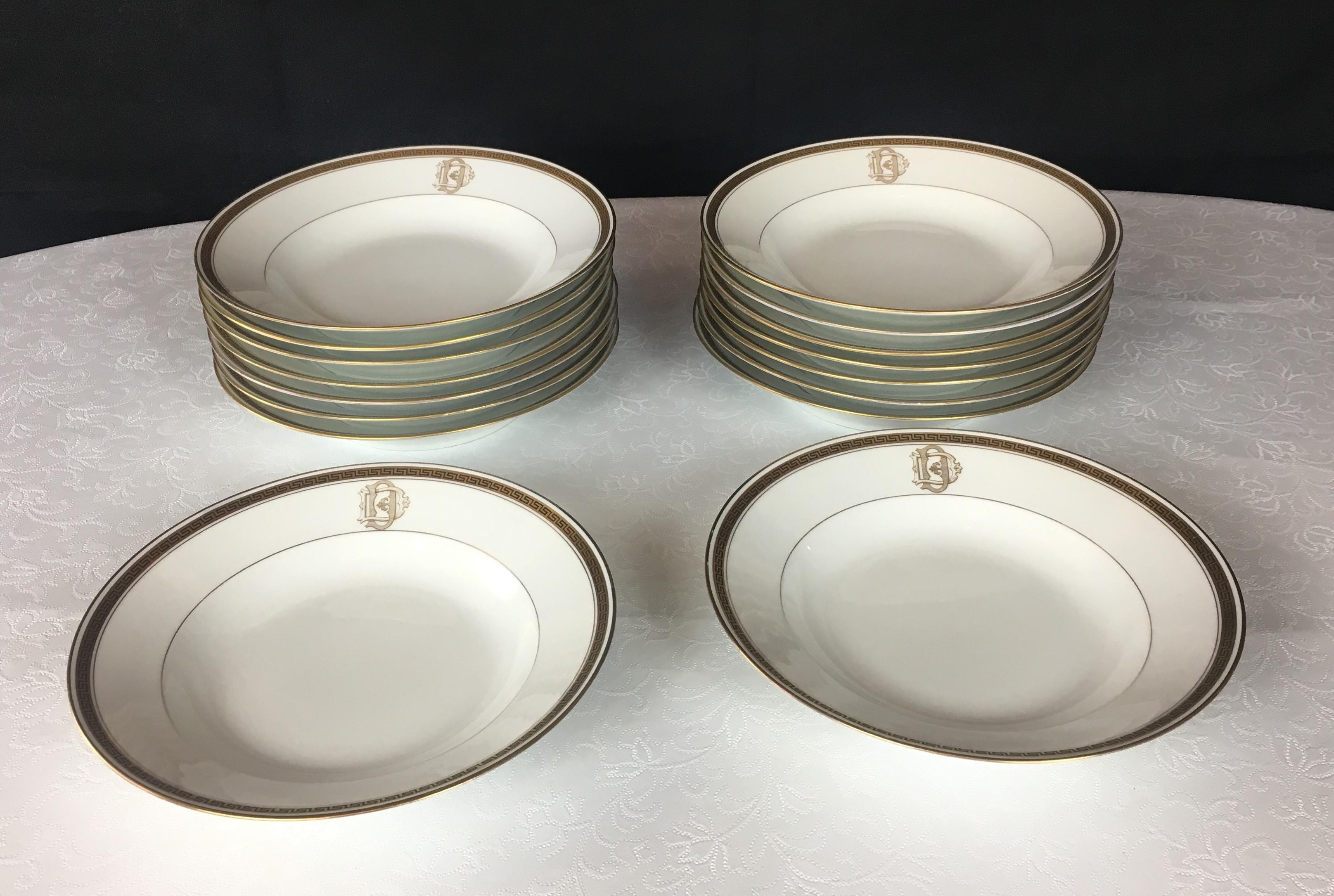 Set of 96 Limoges Porcelain Dishes, Signed Abaranger France 1