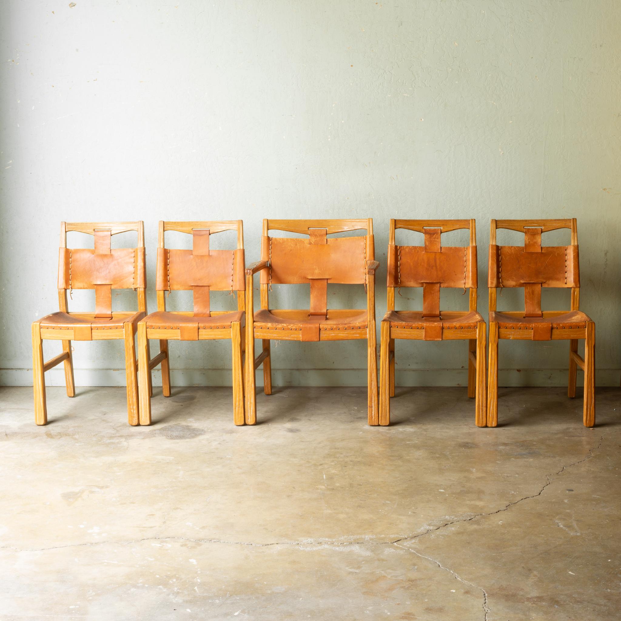 About

Armchair has sold. Four side chairs are available. 

A set of four cerused white oak dining chairs with brass rivets, whip stitching, leather seat and back and one central leather strap running from the back of the chair to the front seat.