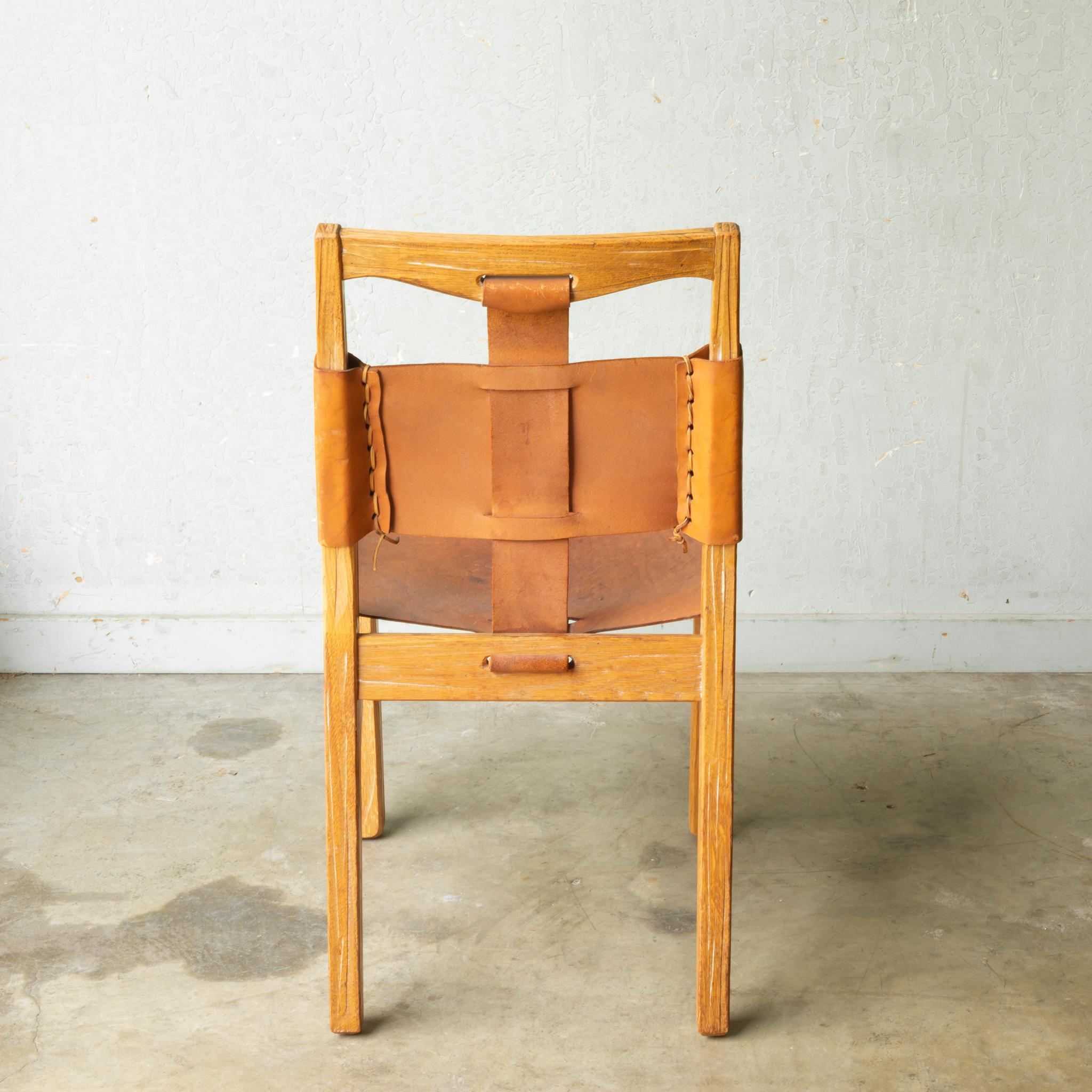 Rustic Set of A. Brandt Custom Leather Dining Chairs, circa 1940-1950