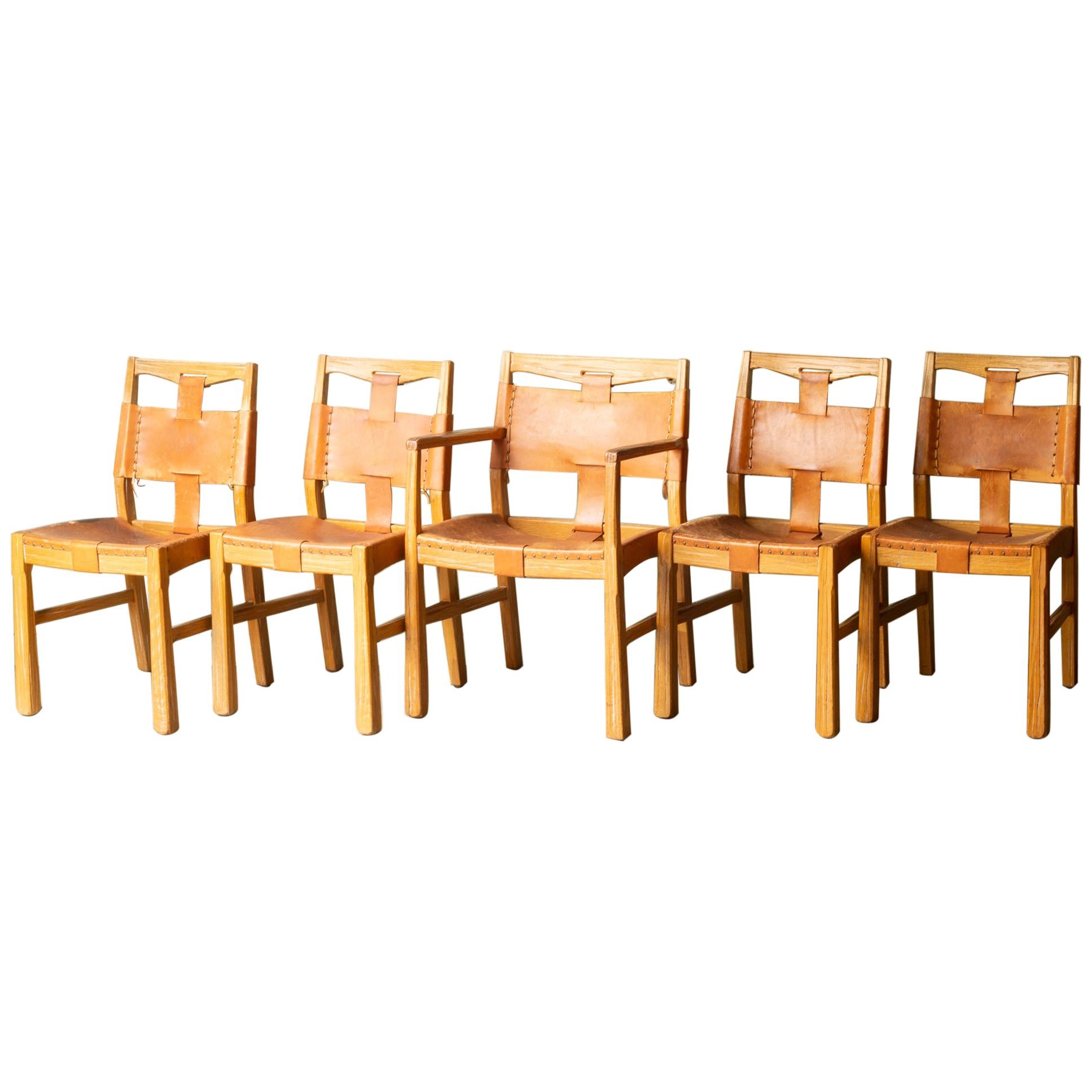Set of A. Brandt Custom Leather Dining Chairs, circa 1940-1950