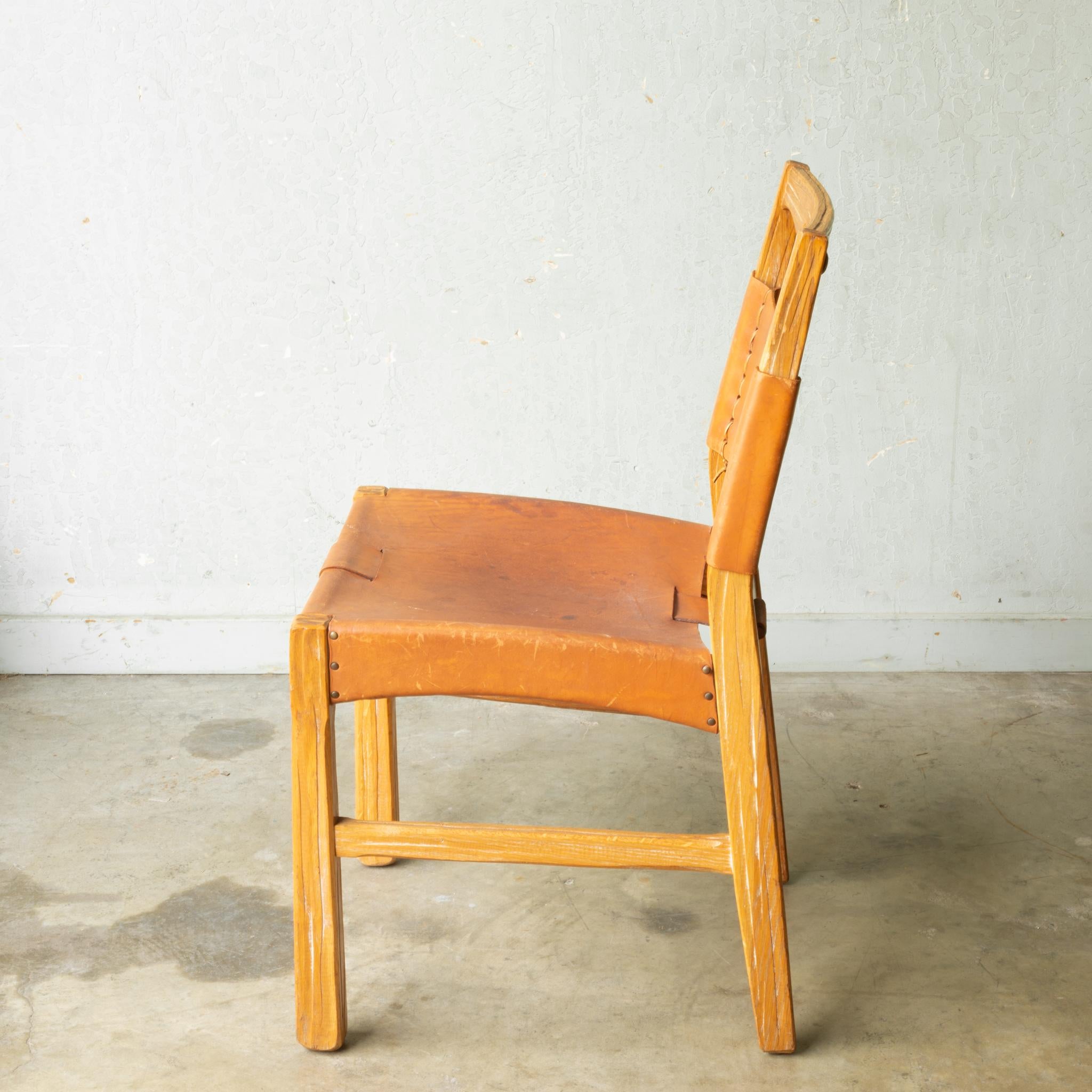 Rustic Set of A. Brandt Custom Leather Dining Chairs, circa 1940-1950-Two Available