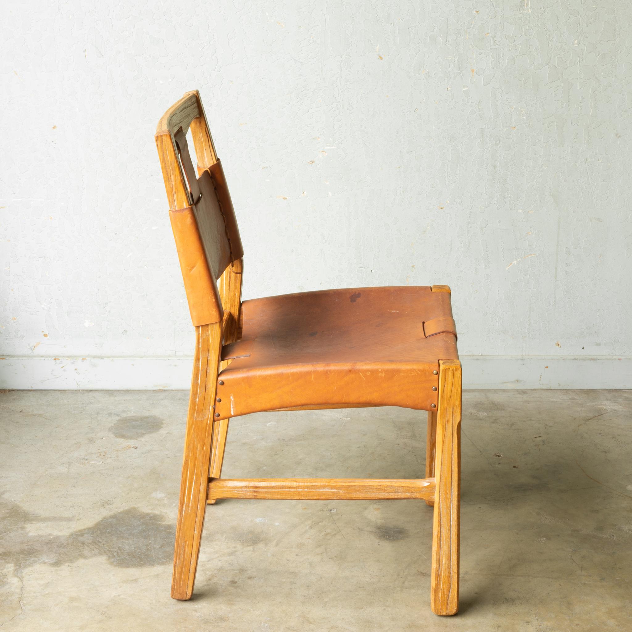 Set of A. Brandt Custom Leather Dining Chairs, circa 1940-1950-Two Available In Good Condition In San Francisco, CA