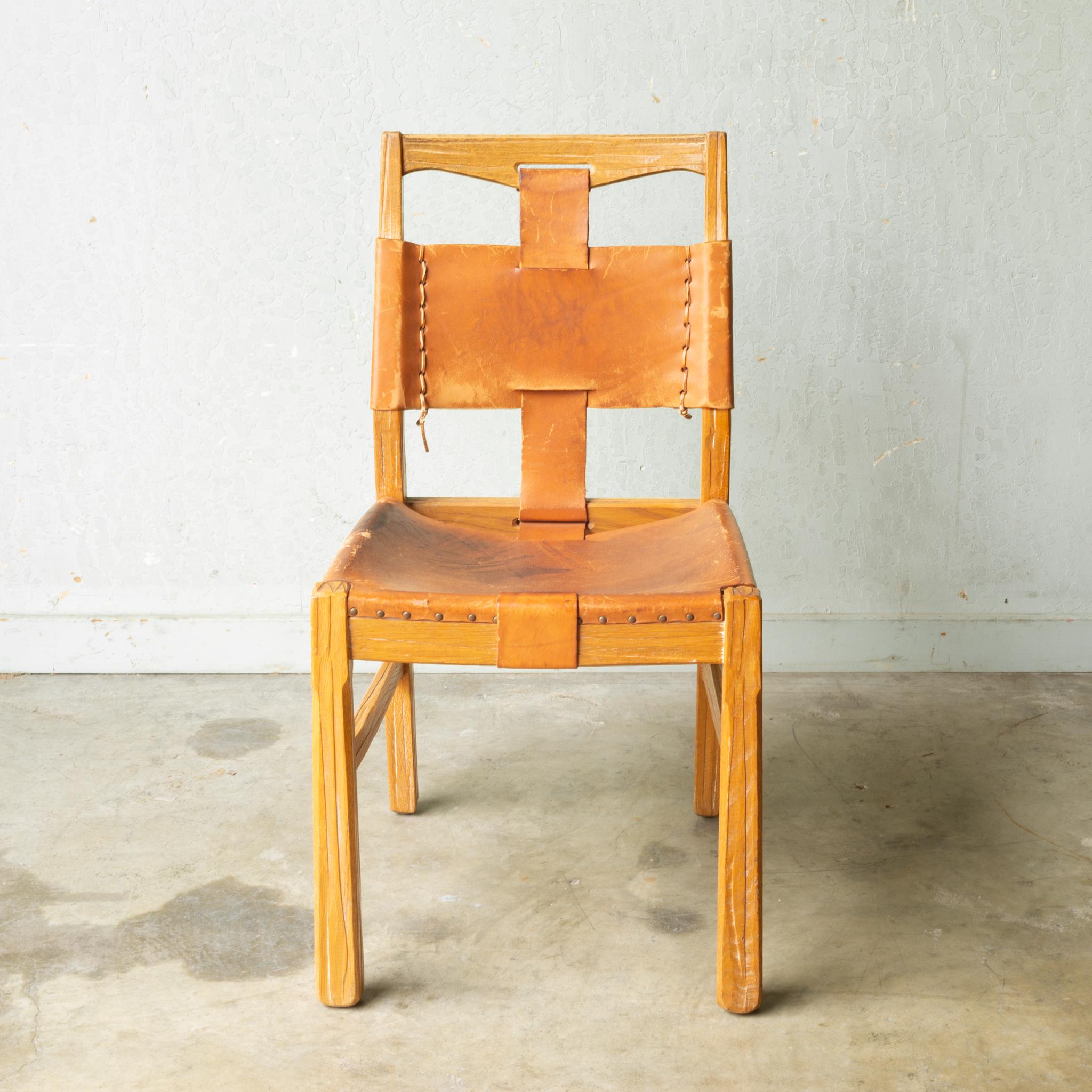 Set of A. Brandt Custom Leather Dining Chairs, circa 1940-1950-Two Available 1