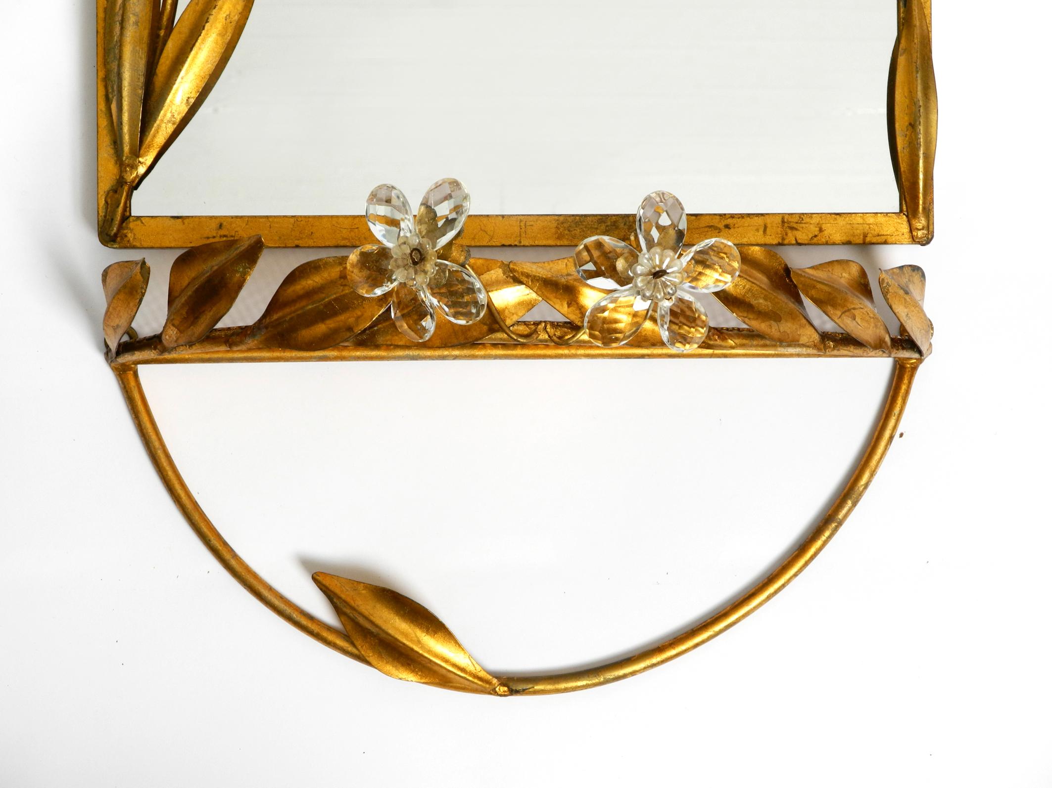 Set of a Floral Iron Wall Mirror and Matching Shelf Gold Plated by Banci Firenze For Sale 12