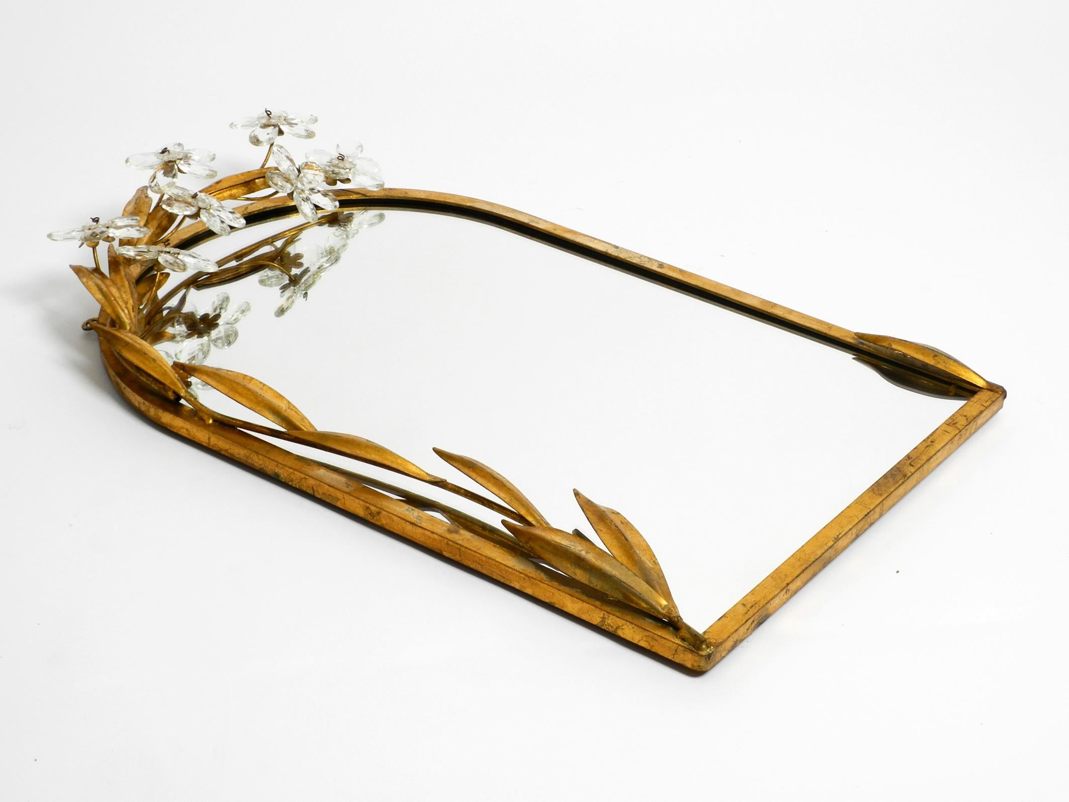 Mid-20th Century Set of a Floral Iron Wall Mirror and Matching Shelf Gold Plated by Banci Firenze For Sale