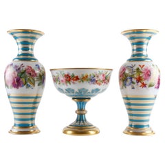 Antique Set of a Pair of Vases and a Cup in Baccarat Opaline.