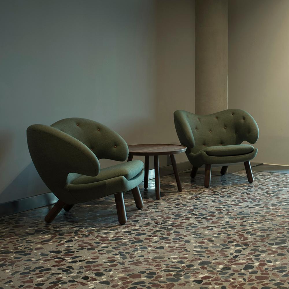 Fabric Set of a Pelican Table and Two Pelican Chairs by Finn Juhl