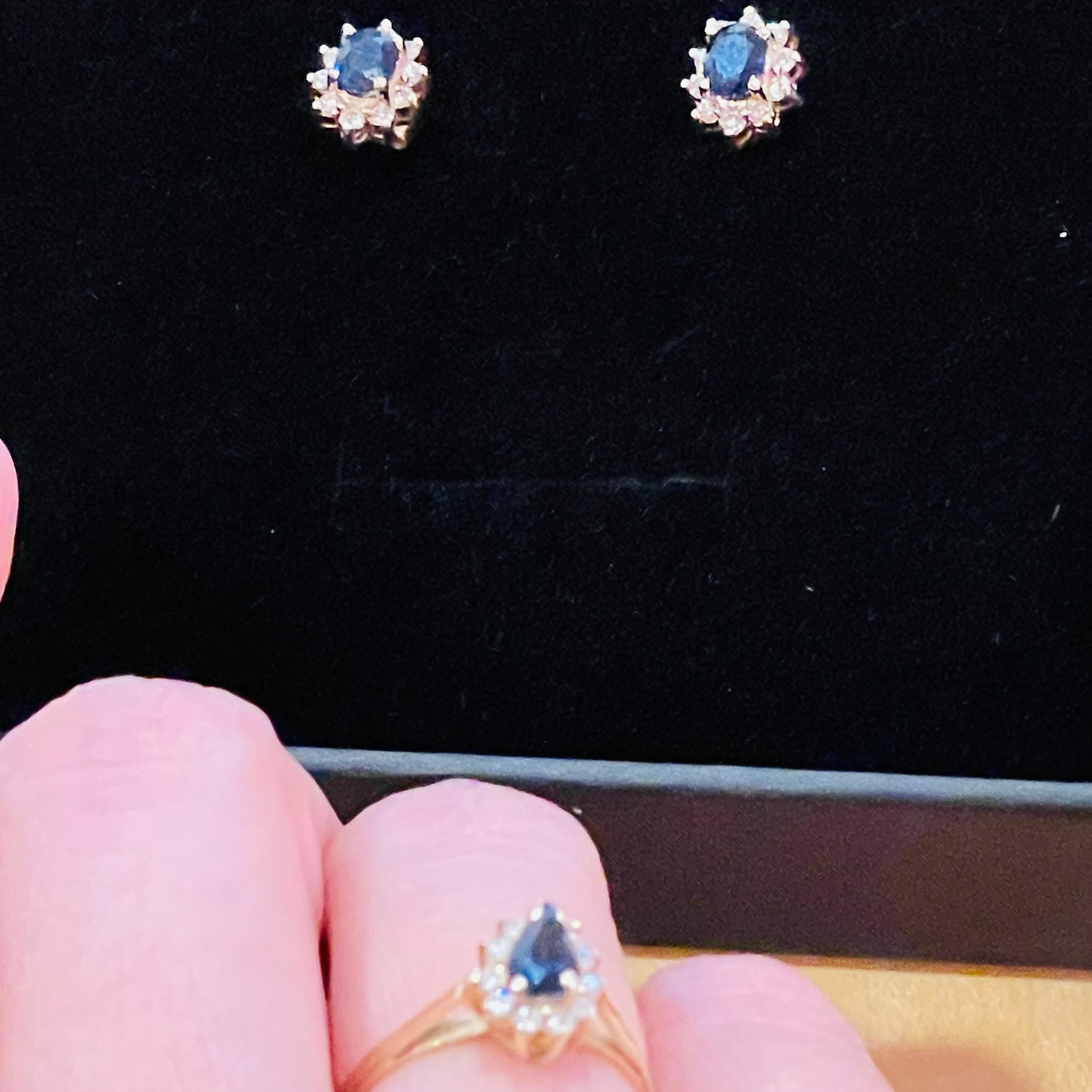 Set of a Sapphire Ring and Pair Earrings, 14k Gold, Diamond For Sale 5