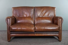 Vintage 1990 Sheep Leather Sofa and Armchair Set in Good Condition