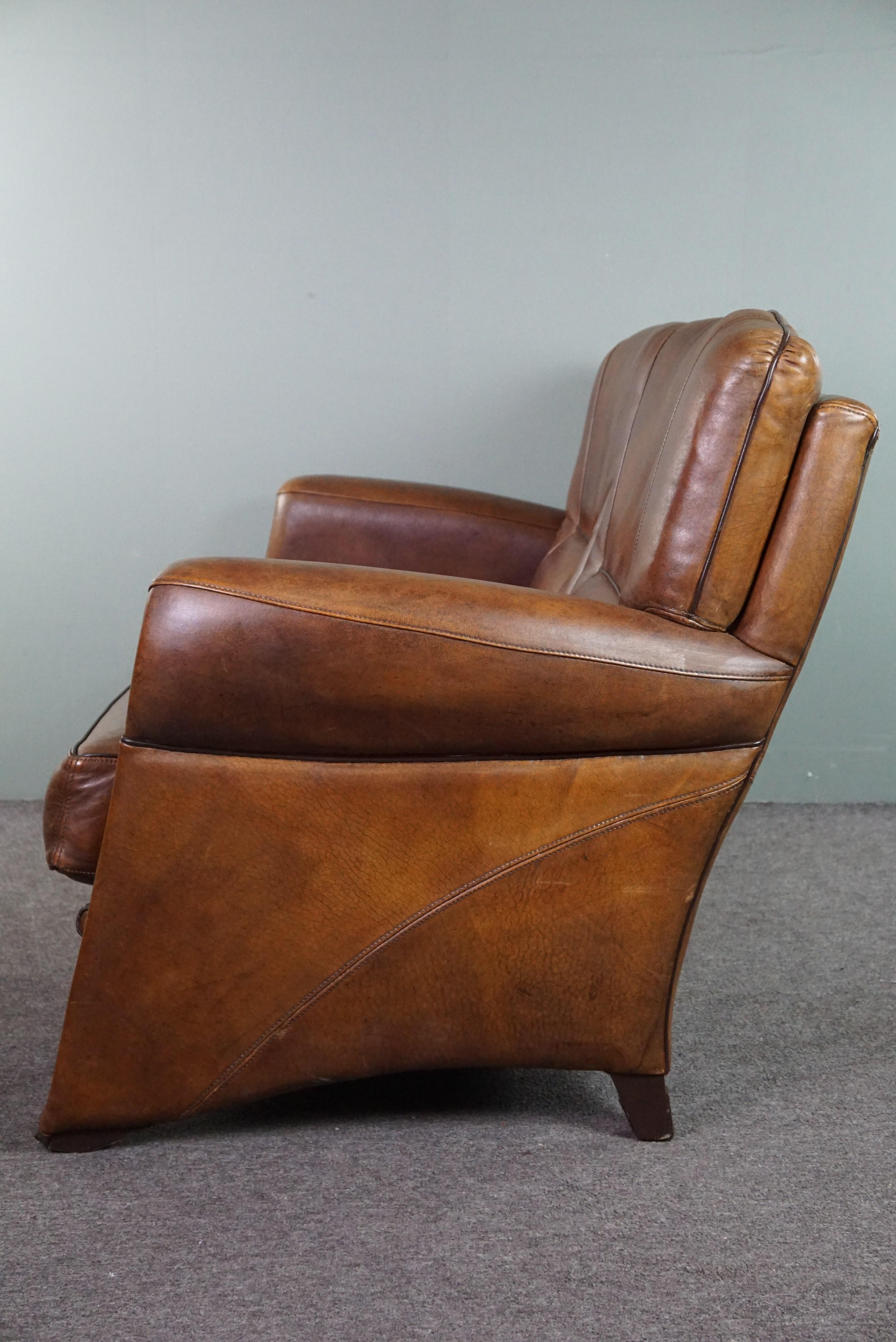 Leather Set of a sheep leather design sofa and armchair For Sale