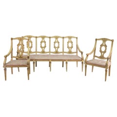 Antique Set of a Spanish Twelve Carlos IV Chairs and a Canape 18th Century