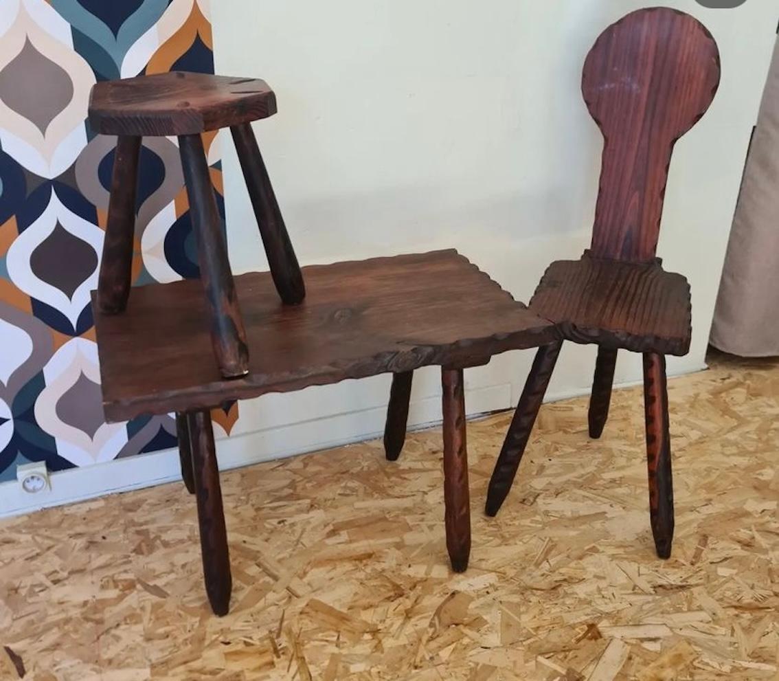 Rustique Ensemble de table, chaise et tabouret rustique en vente