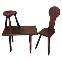 Ensemble de table, chaise et tabouret rustique