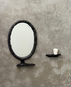 Set aus abstraktem Holzspiegel und kleinem Regal von Atelier Monochrome