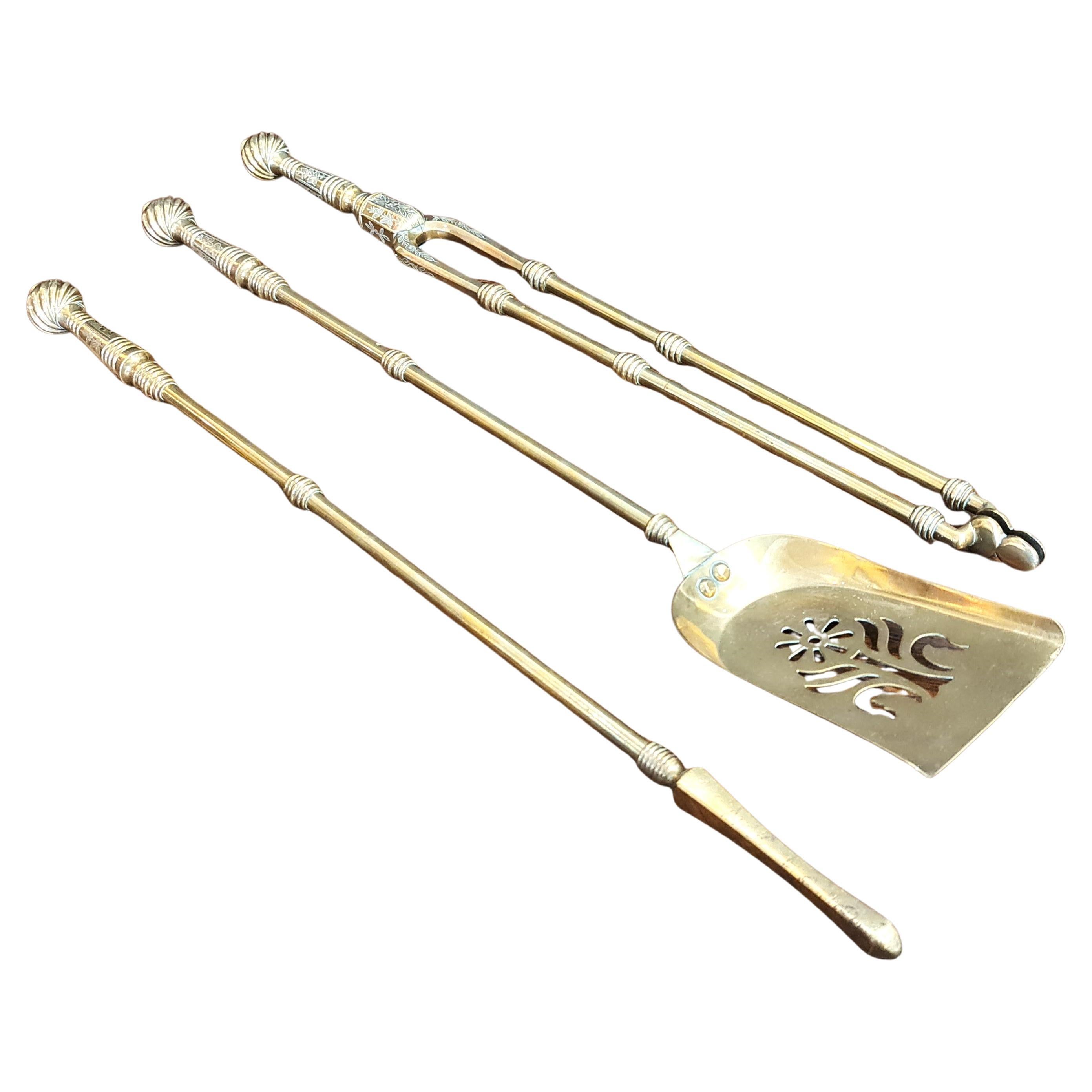 Set of Aesthetic Movement Brass Fire Tools
