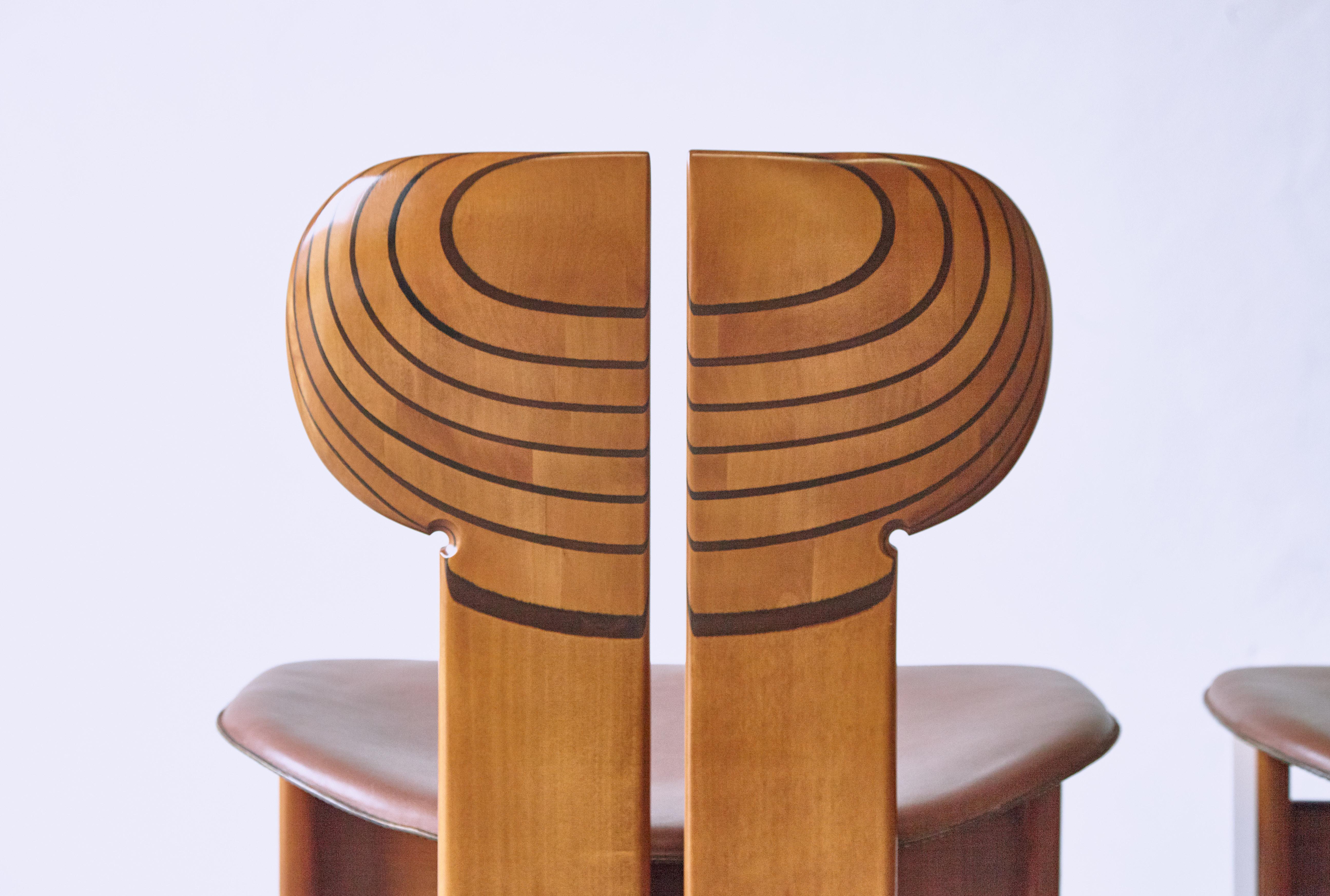 20th Century Set of Africa Chairs Afra & Tobia Scarpa Maxalto Artona Series Italy 1970s-1980s