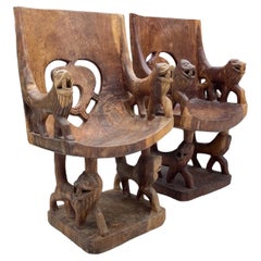 Set of African Tribal Wooden Chairs