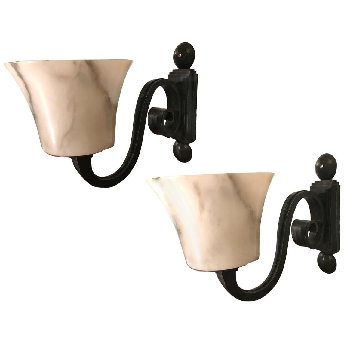 Set of Alabaster Sconces, Sold in Pairs For Sale