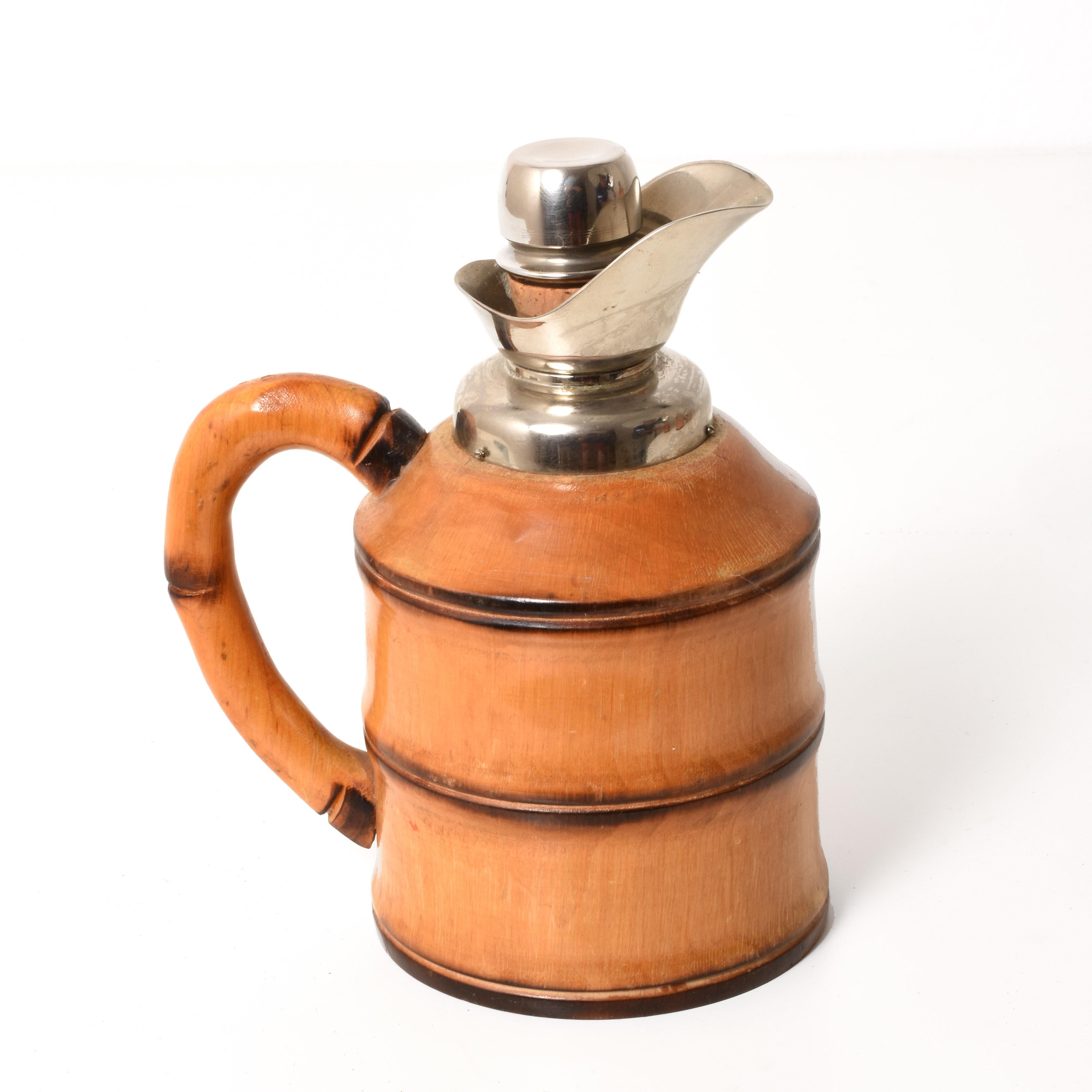 Set di thermos italiani in bambù e metallo di Aldo Tura, 1950, per Macabo In condizioni buone a Roma, IT