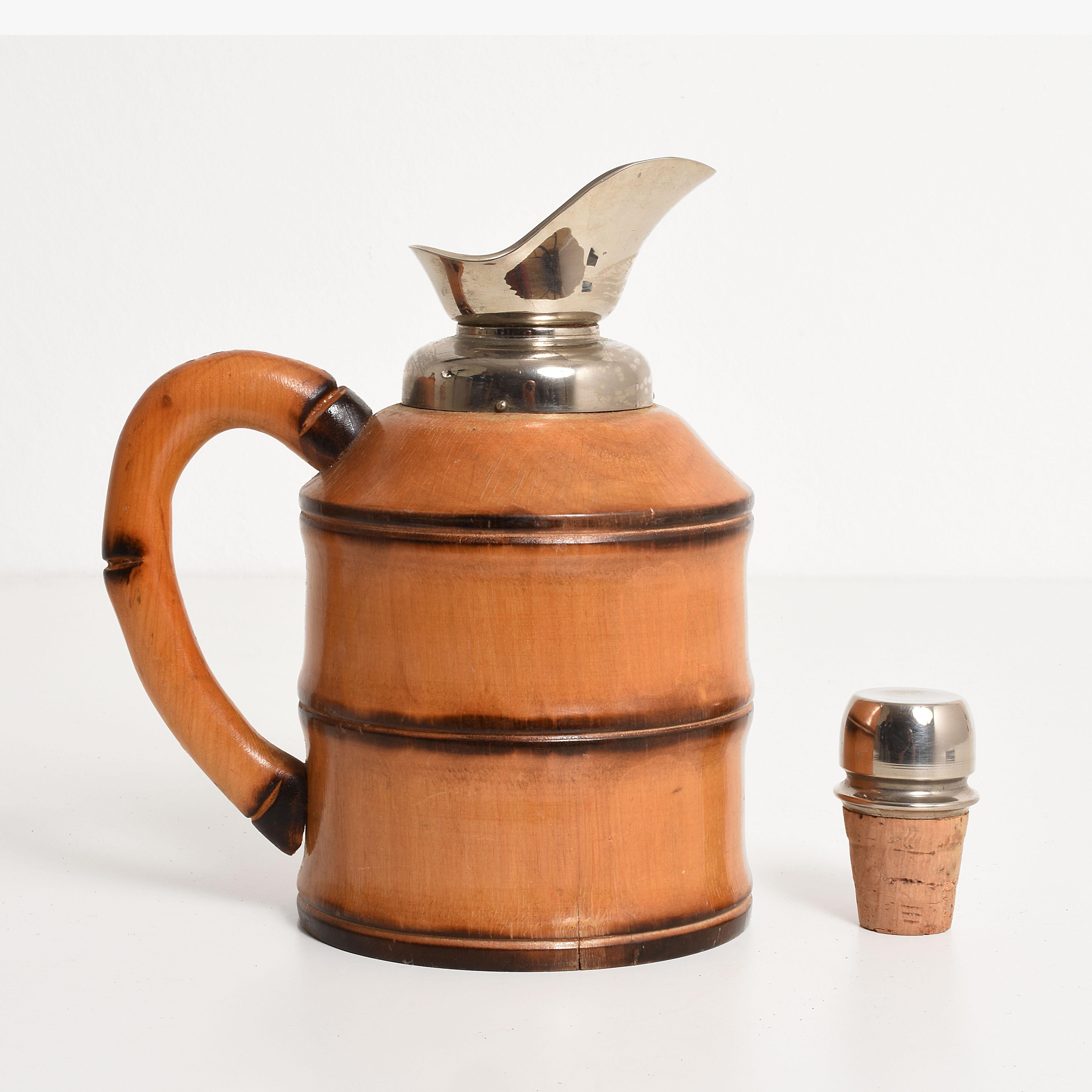 Set of Aldo Tura Midcentury Bamboo and Metal Italian Thermos for Macabo, 1950s 2