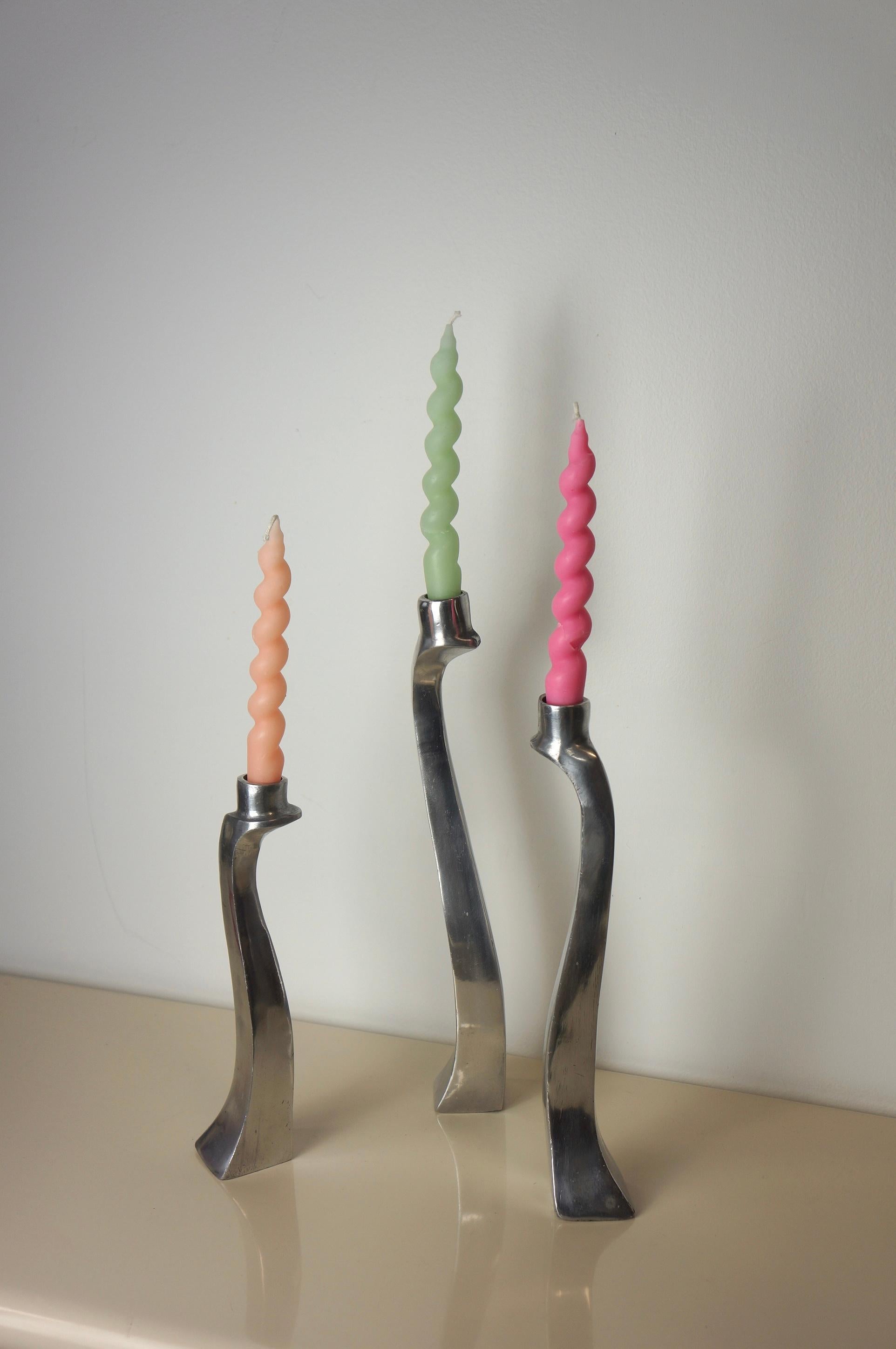 Set Of Aluminum Sculptural Biomorphic Candlesticks For Sale 8