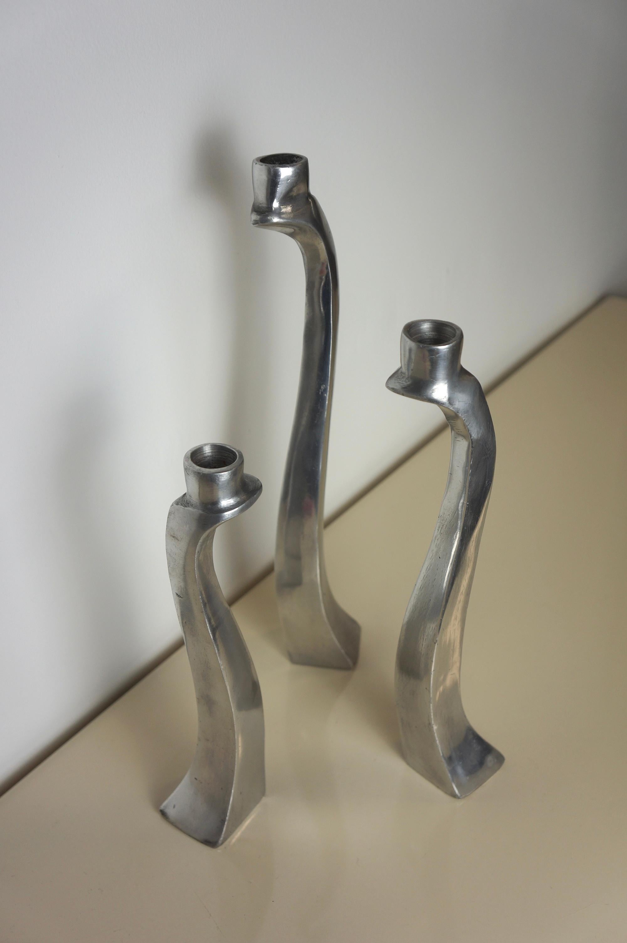 Unknown Set Of Aluminum Sculptural Biomorphic Candlesticks For Sale