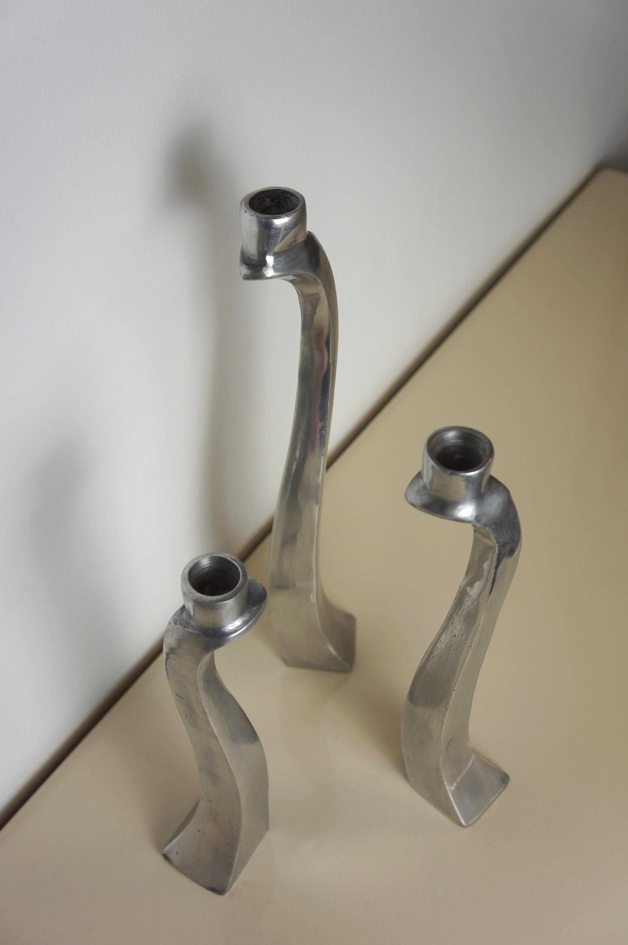 Other Set Of Aluminum Sculptural Biomorphic Candlesticks For Sale