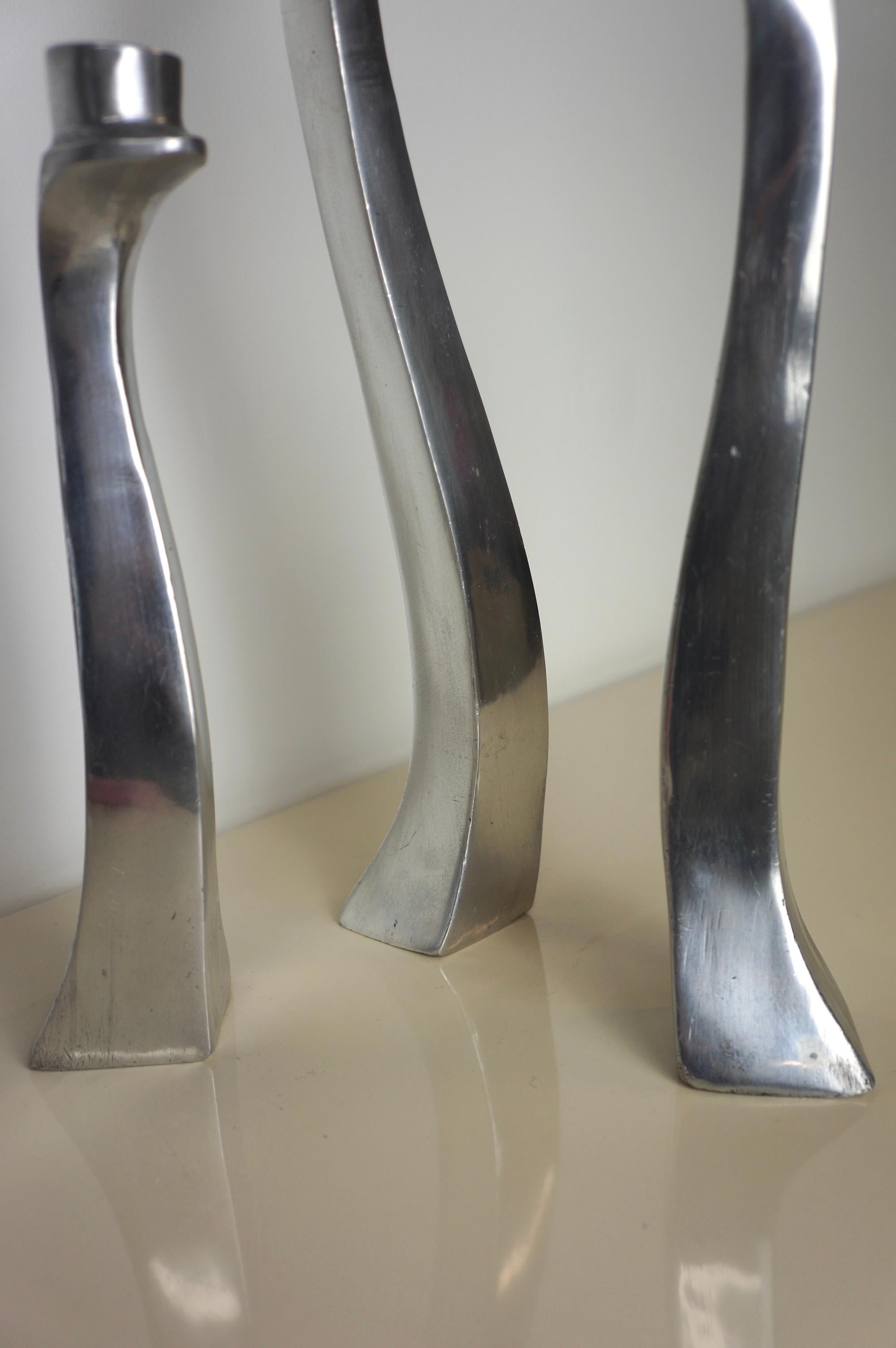 Set Of Aluminum Sculptural Biomorphic Candlesticks For Sale 2
