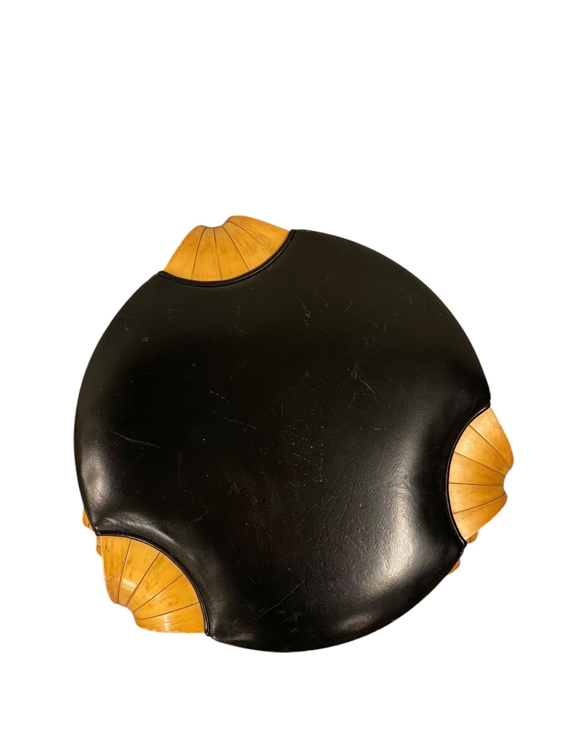 Metà XX secolo Set of Alvar Aalto Stool X600 in Birch and Original Black Leather, Artek, 1960s in vendita