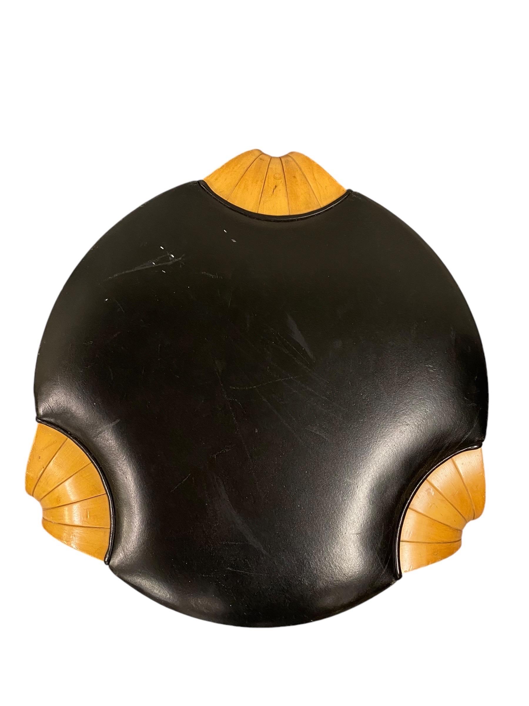 Pelle Set of Alvar Aalto Stool X600 in Birch and Original Black Leather, Artek, 1960s in vendita
