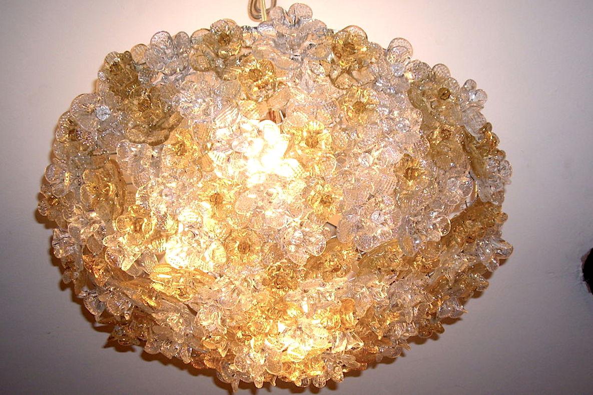 Mid-20th Century Set of Amber and Clear Millefiori Glass Light Fixtures, Sold Individually For Sale