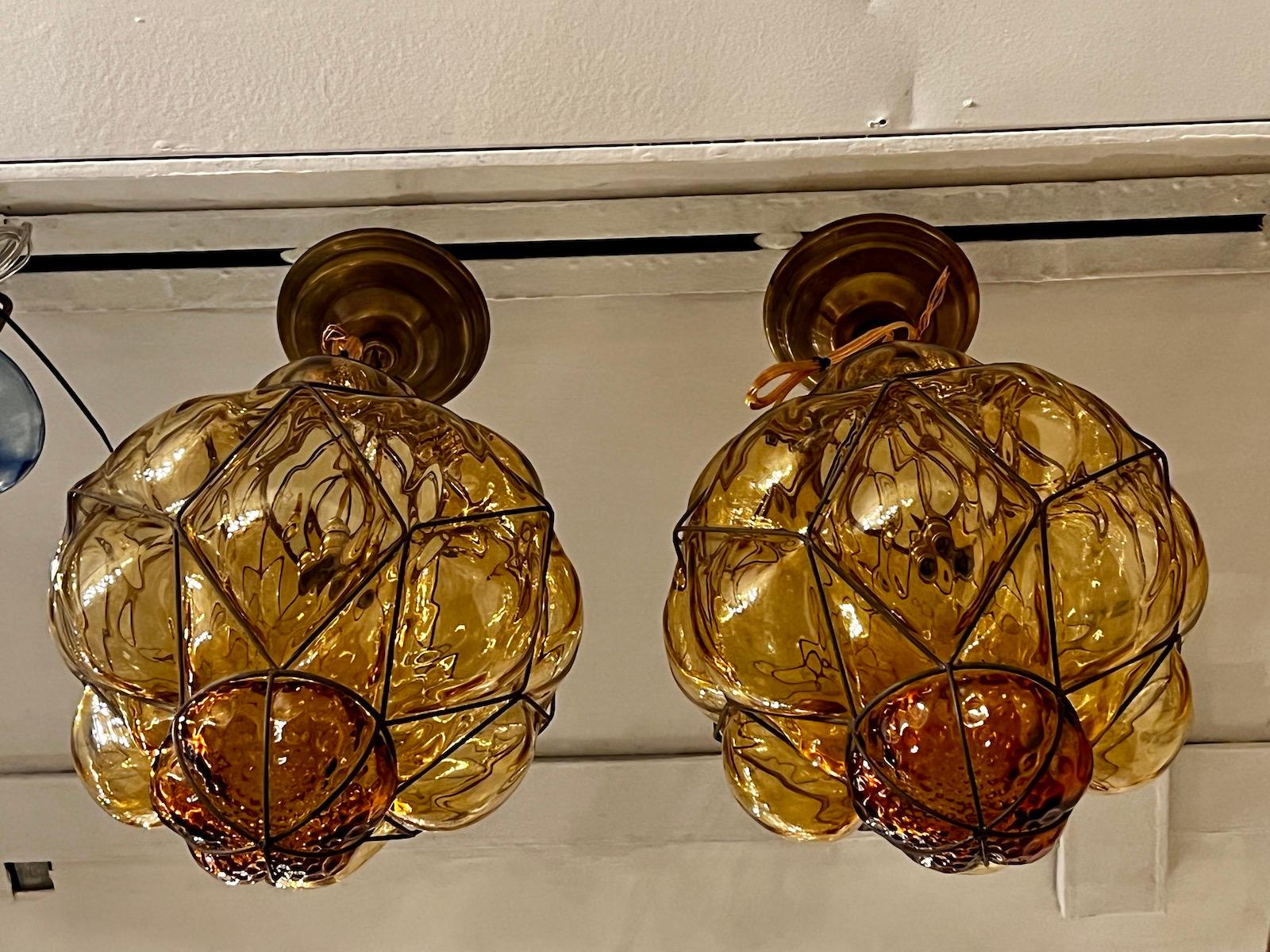 Mid-20th Century Set of Amber Glass Lanterns, Sold Individually   For Sale