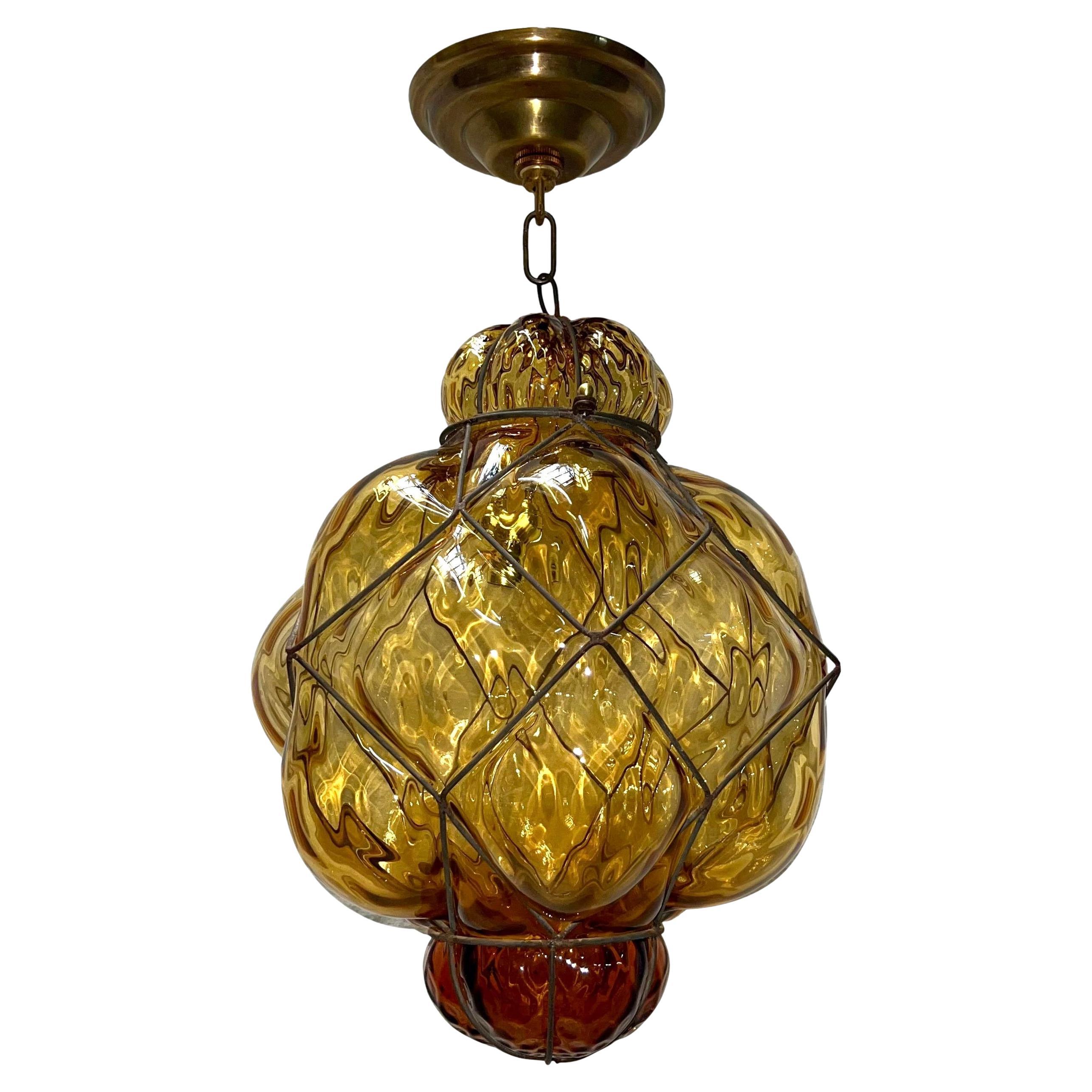 Set of Amber Glass Lanterns, Sold Individually   For Sale