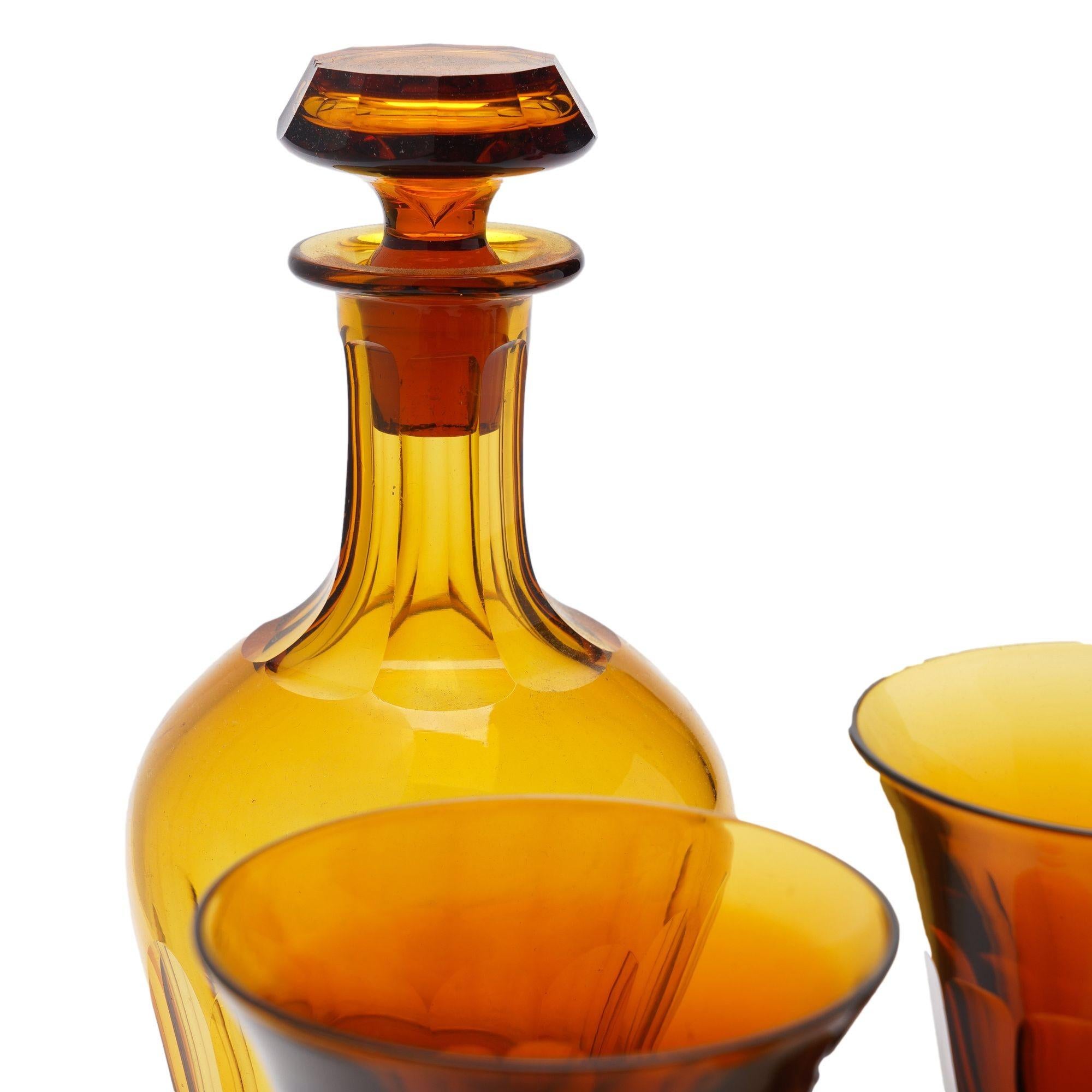Blown Glass Set of amber glass stemware with decanter attributed to Phineas Dummer, c. 1830 For Sale