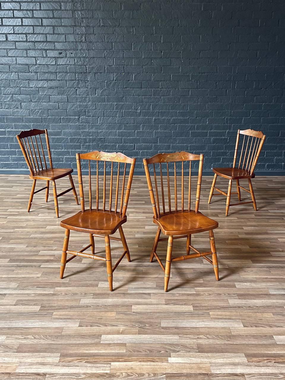 Late 20th Century Set of American Colonial Style Dining Set w/ Stenciled Windsor Chairs For Sale
