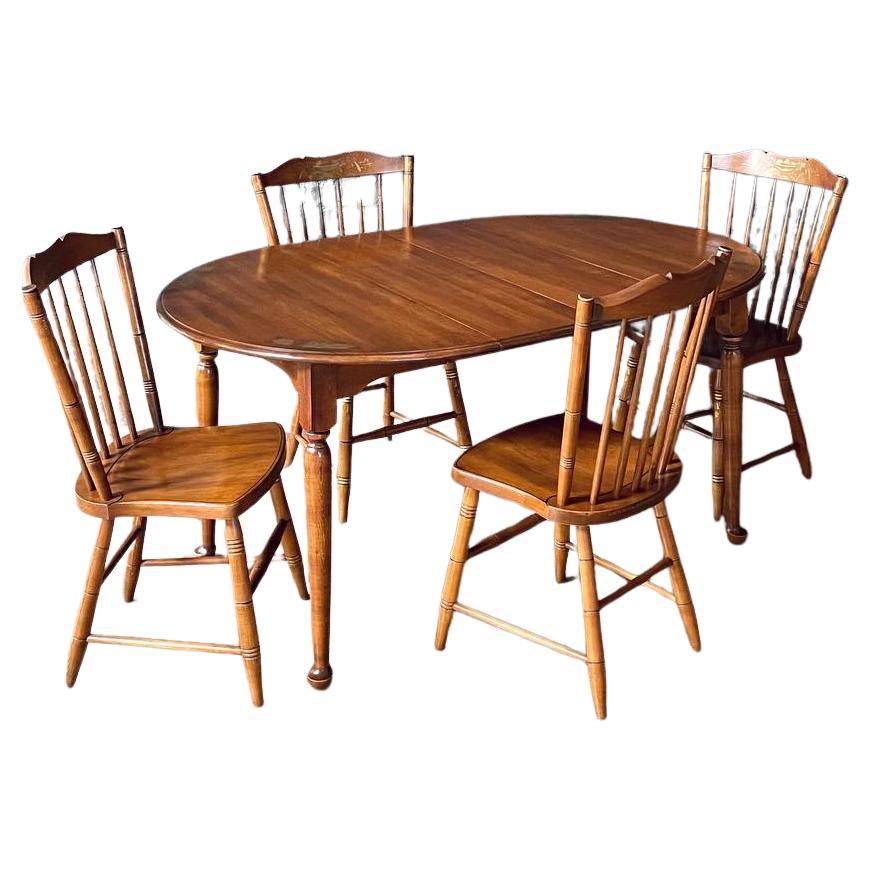 Set of American Colonial Style Dining Set w/ Stenciled Windsor Chairs For Sale