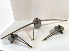 Set of 3 American Modern Steel and Brass Candlesticks, Girardini Design
