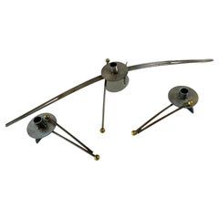 Set of 3 American Modern Steel and Brass Candlesticks, Girardini Design