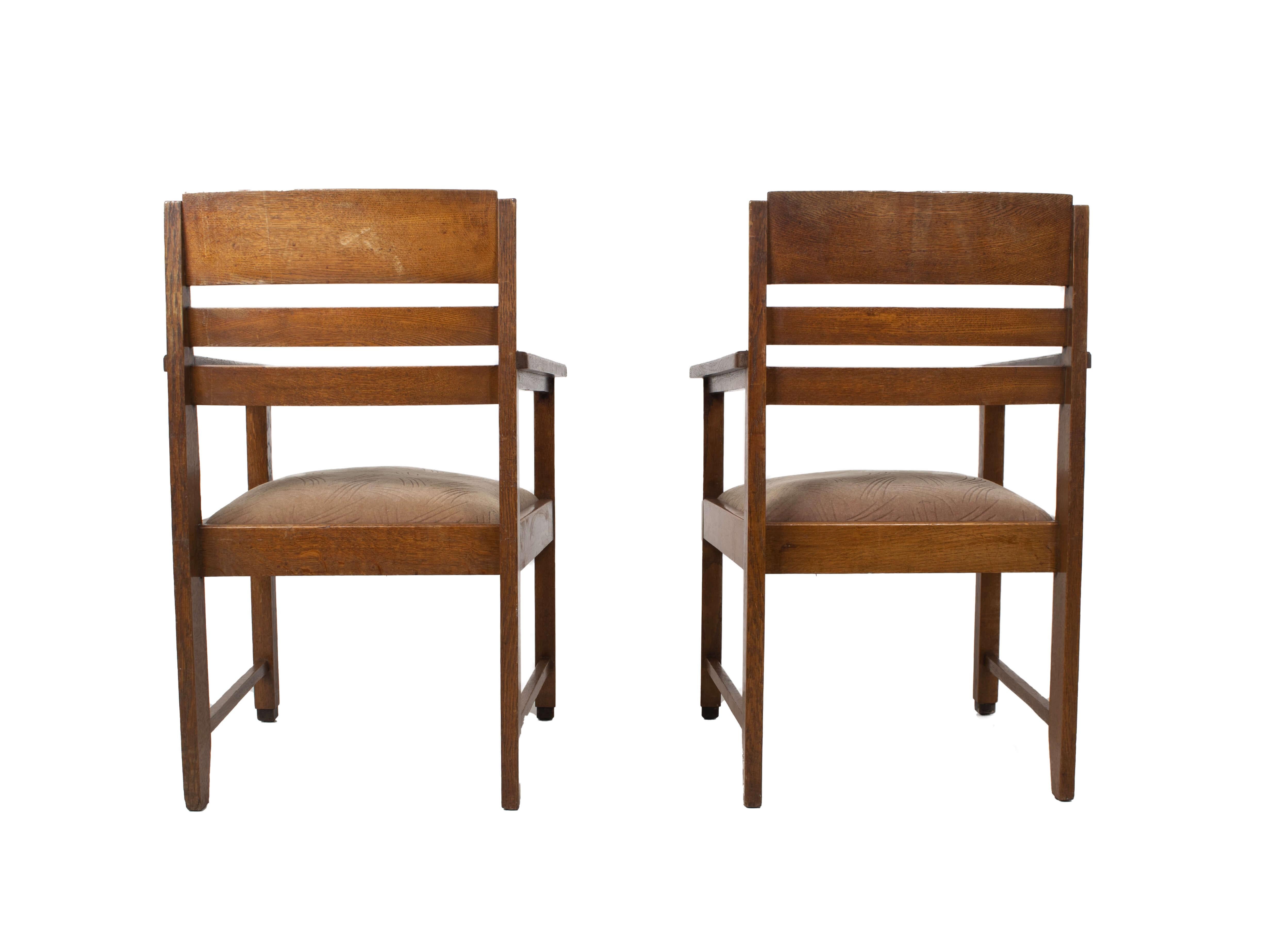 Art Deco Set of Amsterdam School Arm Chairs, the Netherlands, 1930s