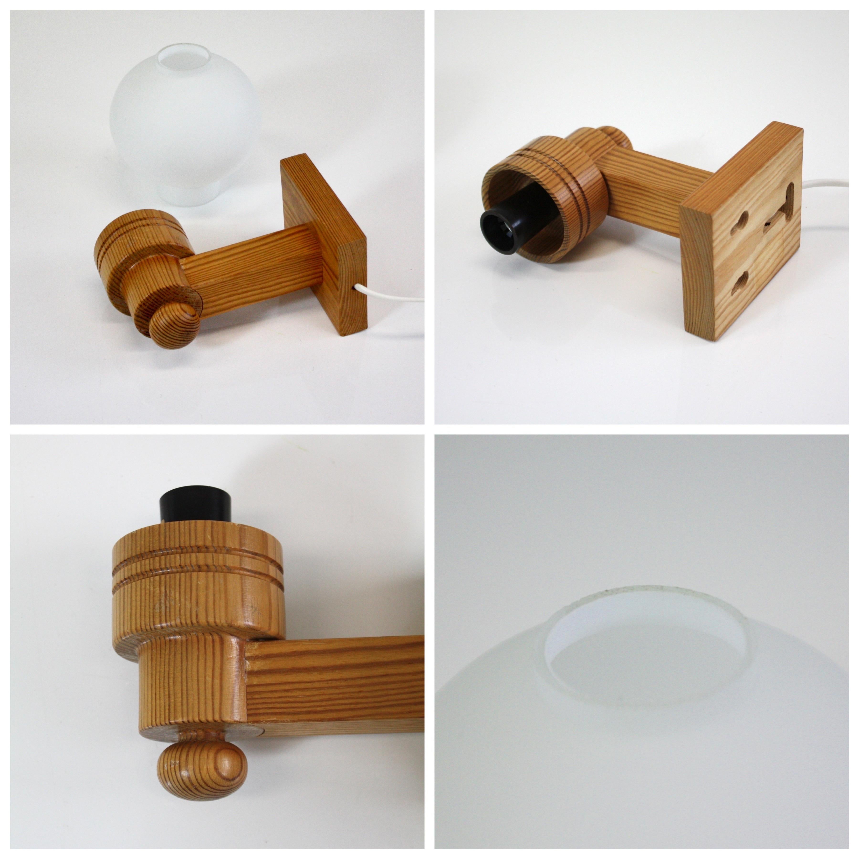 Set of Aneta Wall Lamps in Pine & White Glass, Sweden, 1970s In Good Condition In Værløse, DK