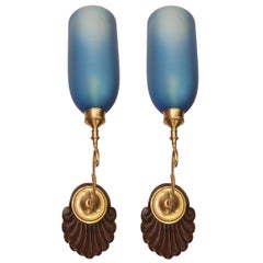 Set of Anglo Indian Blue Glass Sconces, Sold in Pairs