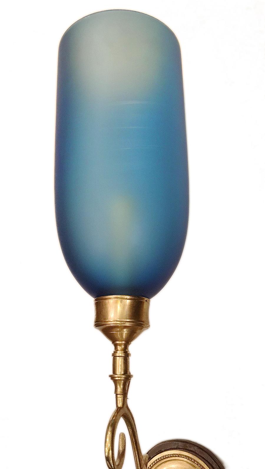 Hand-Carved Set of Anglo Indian Blue Glass Sconces, Sold in Pairs For Sale