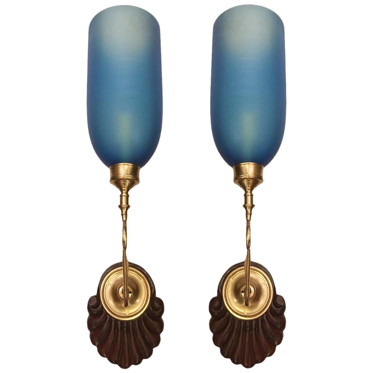 Set of Anglo Indian Blue Glass Sconces, Sold in Pairs