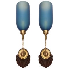 Set of Anglo Indian Blue Glass Sconces, Sold in Pairs