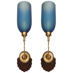 Vintage Set of Anglo Indian Blue Glass Sconces, Sold in Pairs