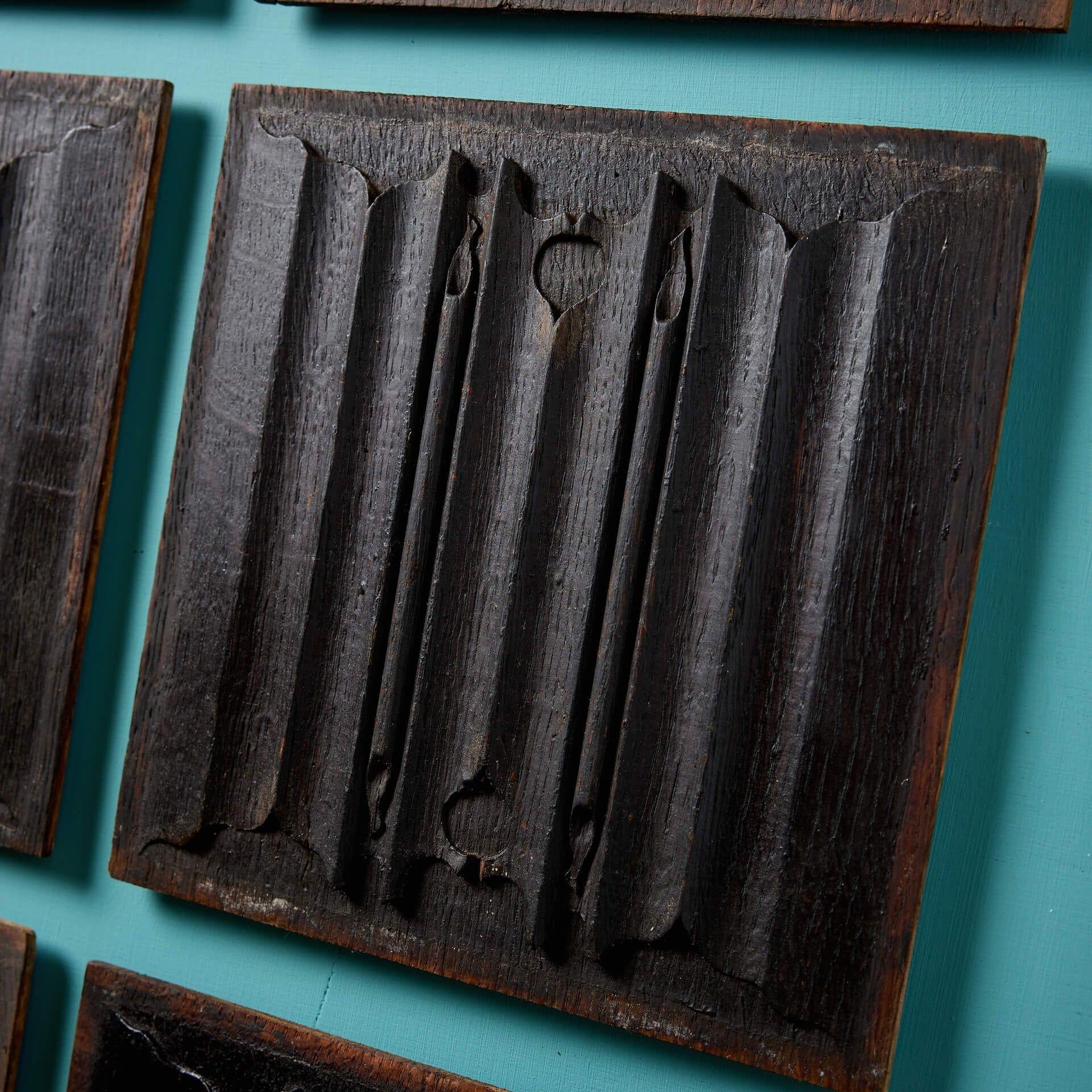 Gothic Revival Set of Antique 19th Century Carved Linen Fold Oak Panels For Sale