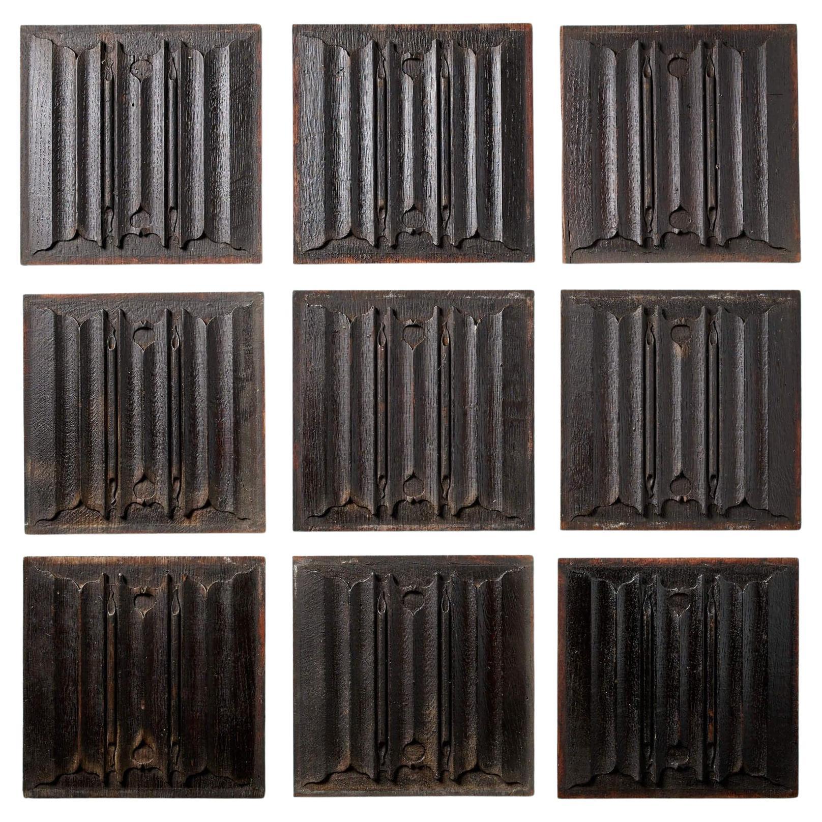 Set of Antique 19th Century Carved Linen Fold Oak Panels For Sale