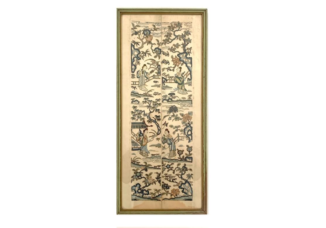 Hand-Crafted Set Of Antique 19th Century Chinese Embroidered Sleeve Panels For Sale