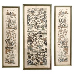 Set Of Antique 19th Century Chinese Embroidered Sleeve Panels