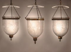 Set of Antique Bell Jar Lanterns with Grape Etching